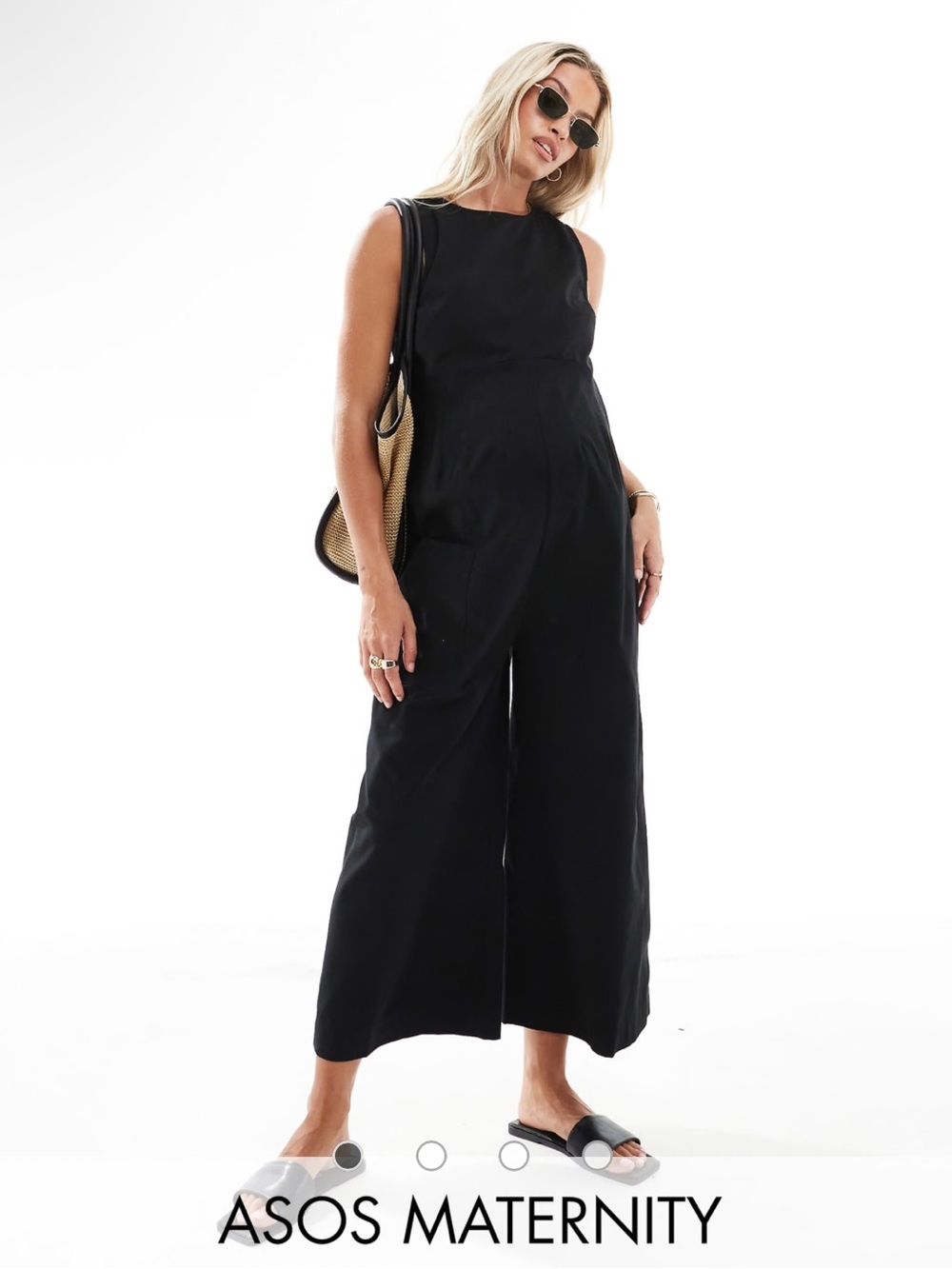 ASOS DESIGN Maternity 100% Cotton Black Sleeveless Wide Leg Jumpsuit Size 8